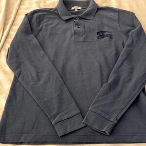 Burberry London Mens Long Sleeve Gray Polo Shirt in Cotton Pique. Size Large.